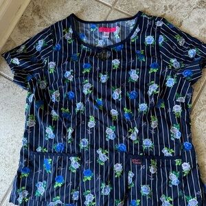 Betsy & Adam Navy Floral Stripe Blouse